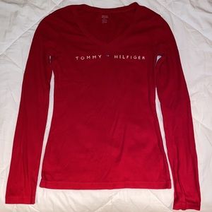 Tommy Hilfiger Red Long Sleeve XS 100% Cotton Long Tee